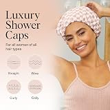Kitsch Luxury Reusable Shower Cap Terracotta Checker Satin Lined Large view 3