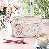 WOBAGMEN Quilted Pencil Pouch for Girls Women, Large Pencil Case Pouch with Compartments Cute Aesthetic Pencil Case Organizer, Floral Pencil Bag for School Supplies (coloful blue)