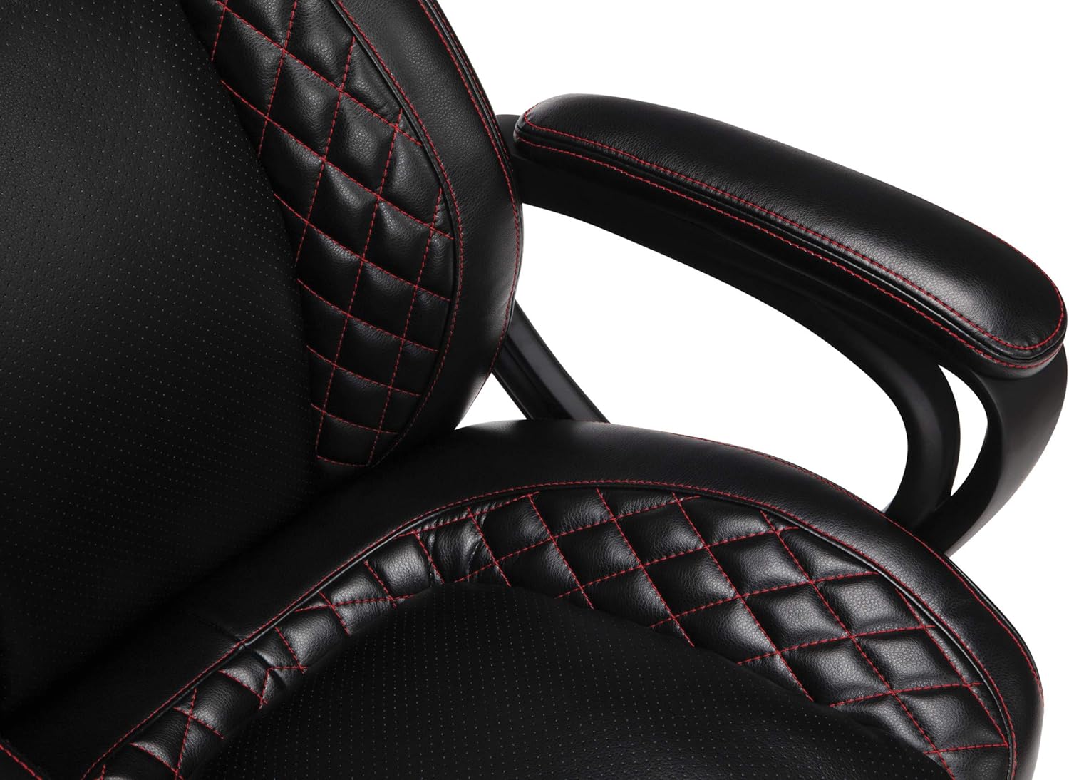 OFM Essentials Collection Racing Style SofThread Leather High Back Office Chair, in Red: Furniture & Decor