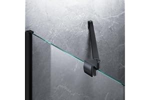 BOUGAINORA Frameless Shower Door Support Bar, Stainless Steel Wall-to-Glass Support Arm to Fixed Shower Glass Panel, for 1/4"-3/8" (6-10 mm) Door, 180° Pivot & Stow-Flat Mode (Matte Black, 23.6-inch(600mm))
