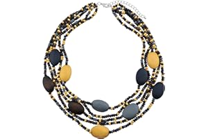 Coiris Multi Color 5 Layers Wood Beads Strand Statement Necklace for Women Chunky Collar (N0019)