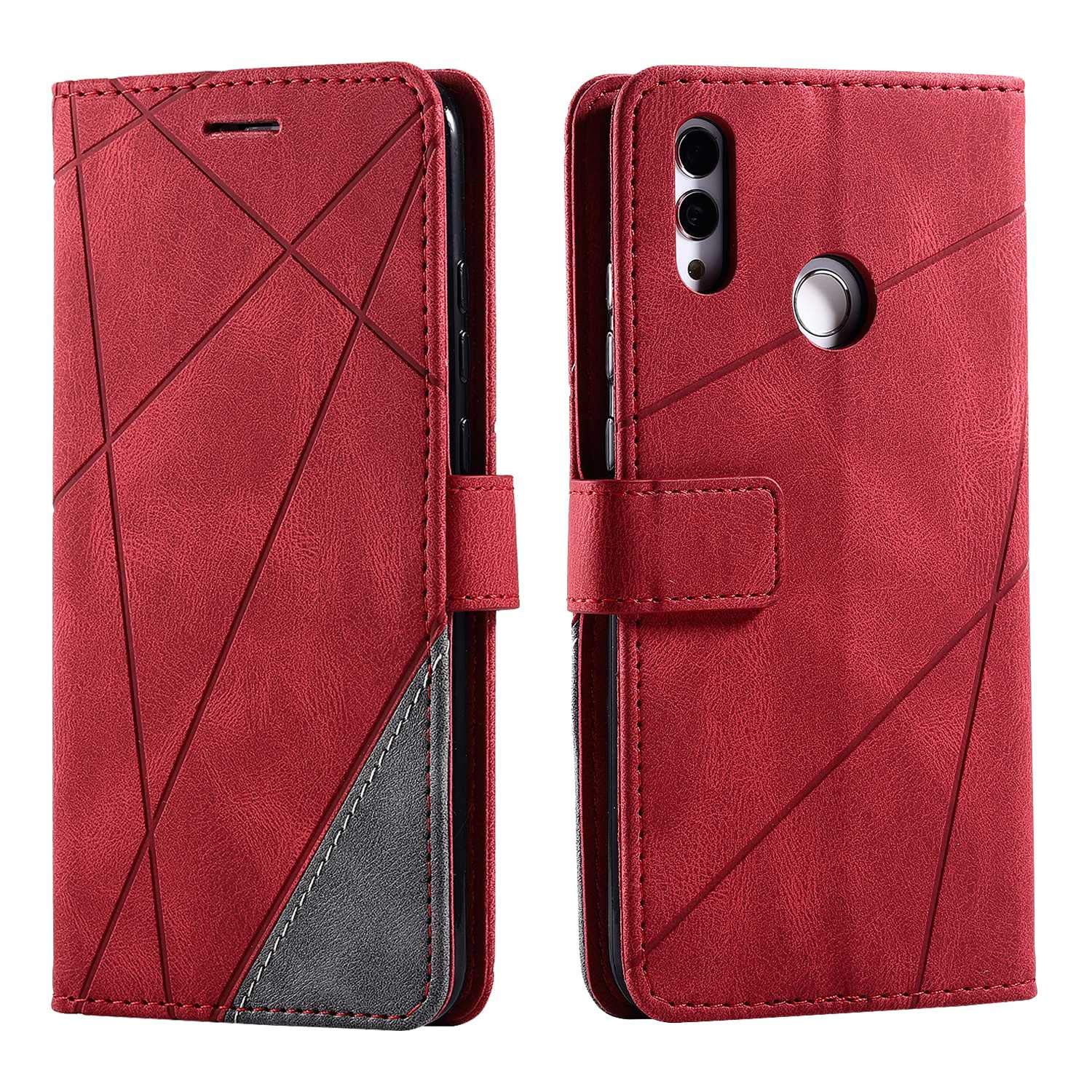 SONWO Case for Huawei Honor 10 Lite/Huawei P Smart 2019 Case, Premium Leather Flip Wallet Case Magnetic Closure Card Slots Kickstand Phone Case for Huawei Honor 10 Lite/Huawei P Smart 2019, Red