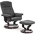 MCombo Manual Swivel Recliner with Ottoman, Chair Ottoman Set for RV Small Spaces, Living Room, Bedroom, Office 4919 (Textile, Grey)