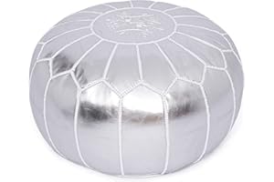 Marrakesh Gallery Handmade Faux Leather Round Pouf Unstuffed - Moroccan Ottoman Footstool, Footrest Cover - Boho Decor - Bohemian Living Room, Bedroom, Kids Room, Gift & Wedding