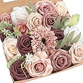 Floroom Dusty Rose Mauve Artificial Flowers Fake Roses Peony and Greenery Combo Box Set for DIY Wedding Bouquets Bridal Shower Centerpieces Floral Arrangements Party Tables Home Decorations