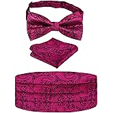 Alizeal Men's Paisley Cummerbund and UNTIED Bow Tie Hanky Set