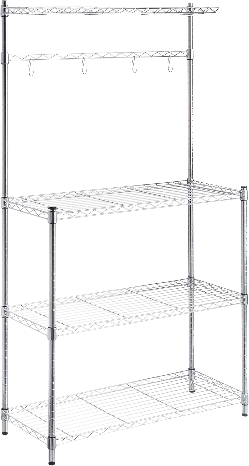 Basics Kitchen Storage Baker's Rack with Table, Wood/Chrome - 63.4" Height: Home & Kitchen