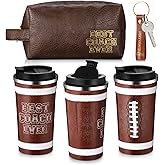 Roshtia 3 Pcs Football Coach Thank You Gift Best Coach Ever 17oz Stainless Steel Coffee Mug Leather Toiletry Bag Inspirational Keychain Football Sports Appreciation Gift