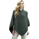Aran Crafts Women's Cable Knit Nua Button Poncho (100% Super Soft Merino Wool)