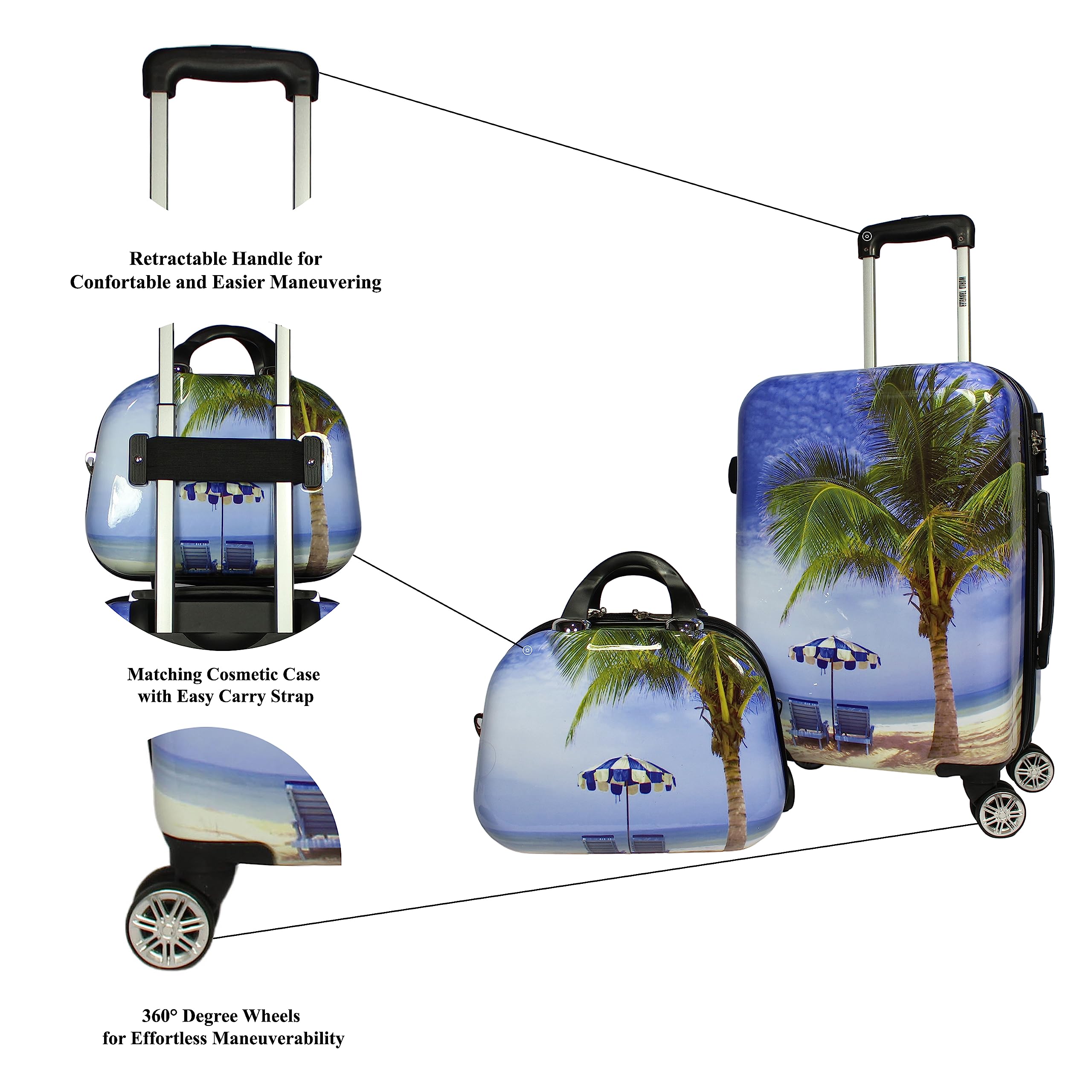 World Traveler Palm Tree Hardside 2-Piece Carry-On Spinner Luggage Set, One_Size
