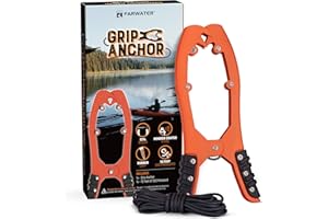 FARWATER Canoe Anchor Grip - Boat, Float Tube & Kayak Fishing Accessories, Kayaking Equipment - Brush Clamp Anchor with Teeth - Gripper with 15ft Paracord - Rubber Grips - Coated Steel -