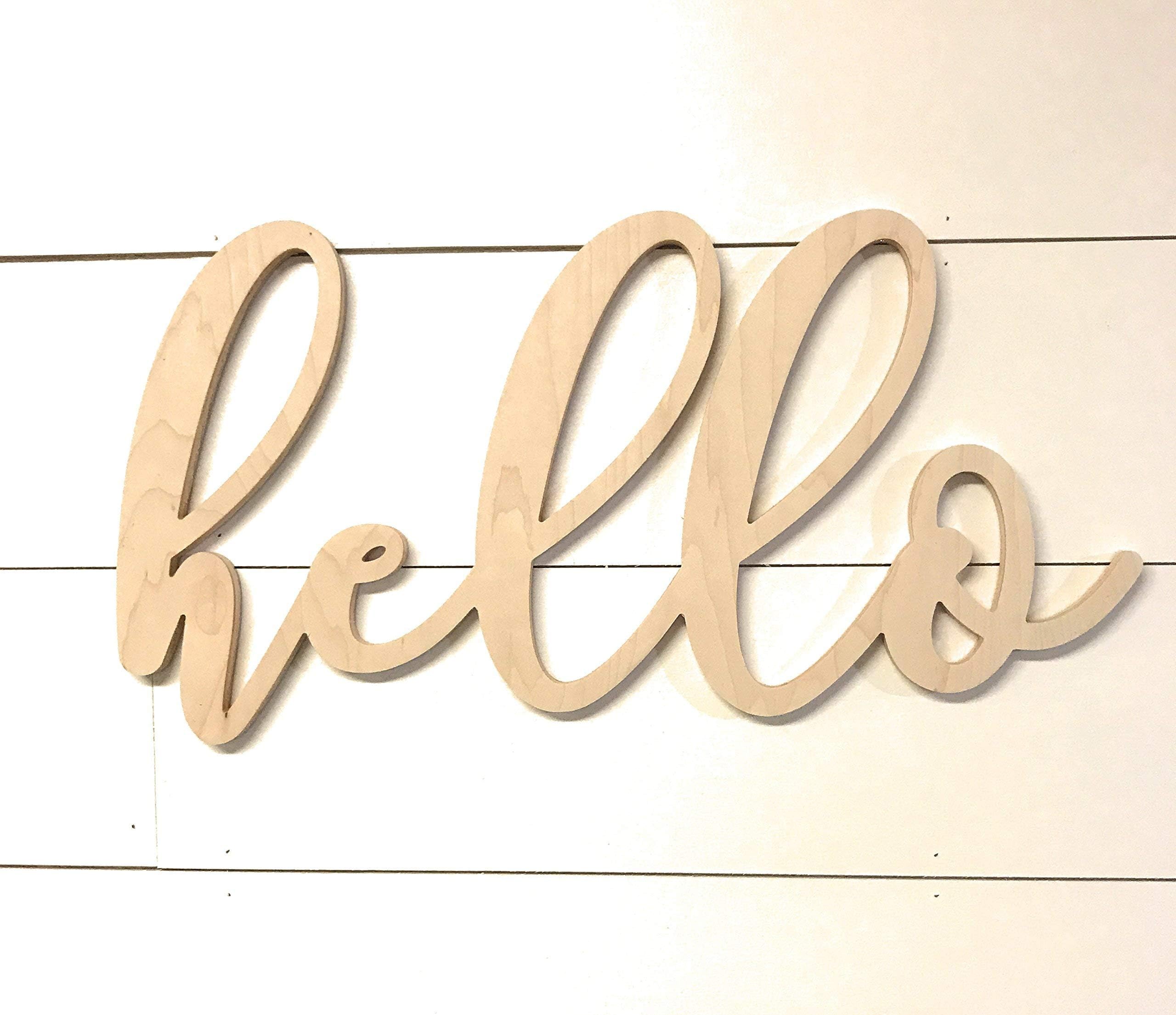 Large Hello Wood Cutout Hello Sign Natural Finish