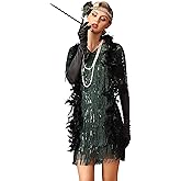 PrettyGuide Women's Flapper Dresses with Sleeves Tiered Long Fringed Sequin 1920s Great Gatsby Cocktail Dress Costume