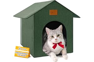 Siedihit Outdoor Cat House Feral Cat Shelter,Outside Waterproof Cat House for Outdoor/Indoor Cats, Insulated Cat Bed for All Seasons with Cozy Cushion Easy to Assemble Olive Green