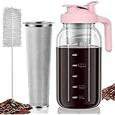 JunVpic Cold Brew Coffee Maker Jar - 64oz Thick Glass Multipurpose Mason Pitcher Spout Lid with Handle & Stainless Steel Filter for Iced Coffee, Lemonade, Ice Tea, Homemade Fruit Drinks Container