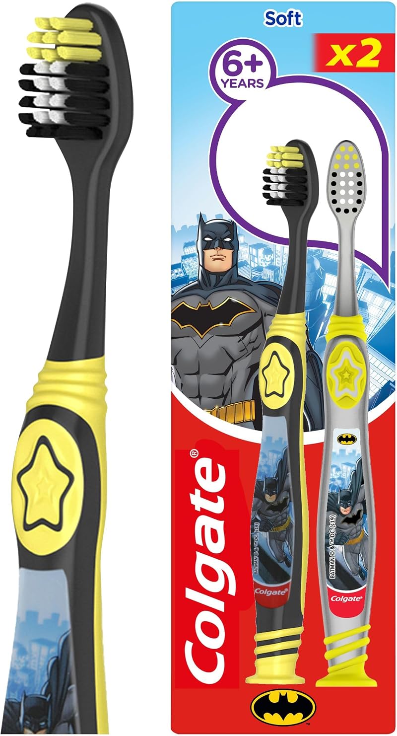 Colgate Kids Batman or Wonder Woman Toothbrush 6+ Soft Bristles 2pk