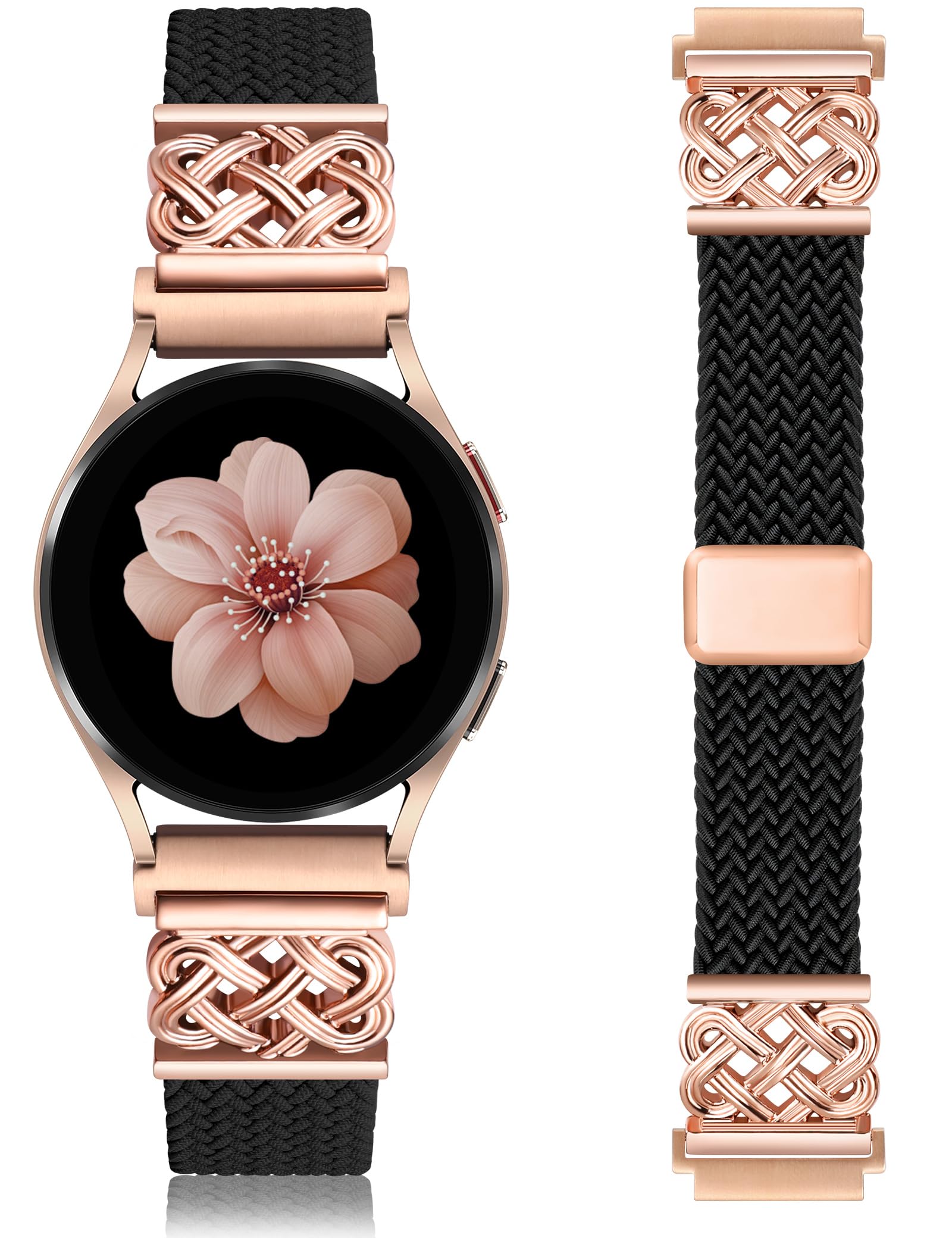 Braided Magnetic Band Compatible with Samsung Galaxy Watch 7 6 5 4 FE 40mm 44mm/6 Classic/5 Pro/4 Classic/3 41mm/Active 2 Women Men, 20mm Celtic Stretchy Elastic Dressy Nylon Strap, No for 8/Ultra