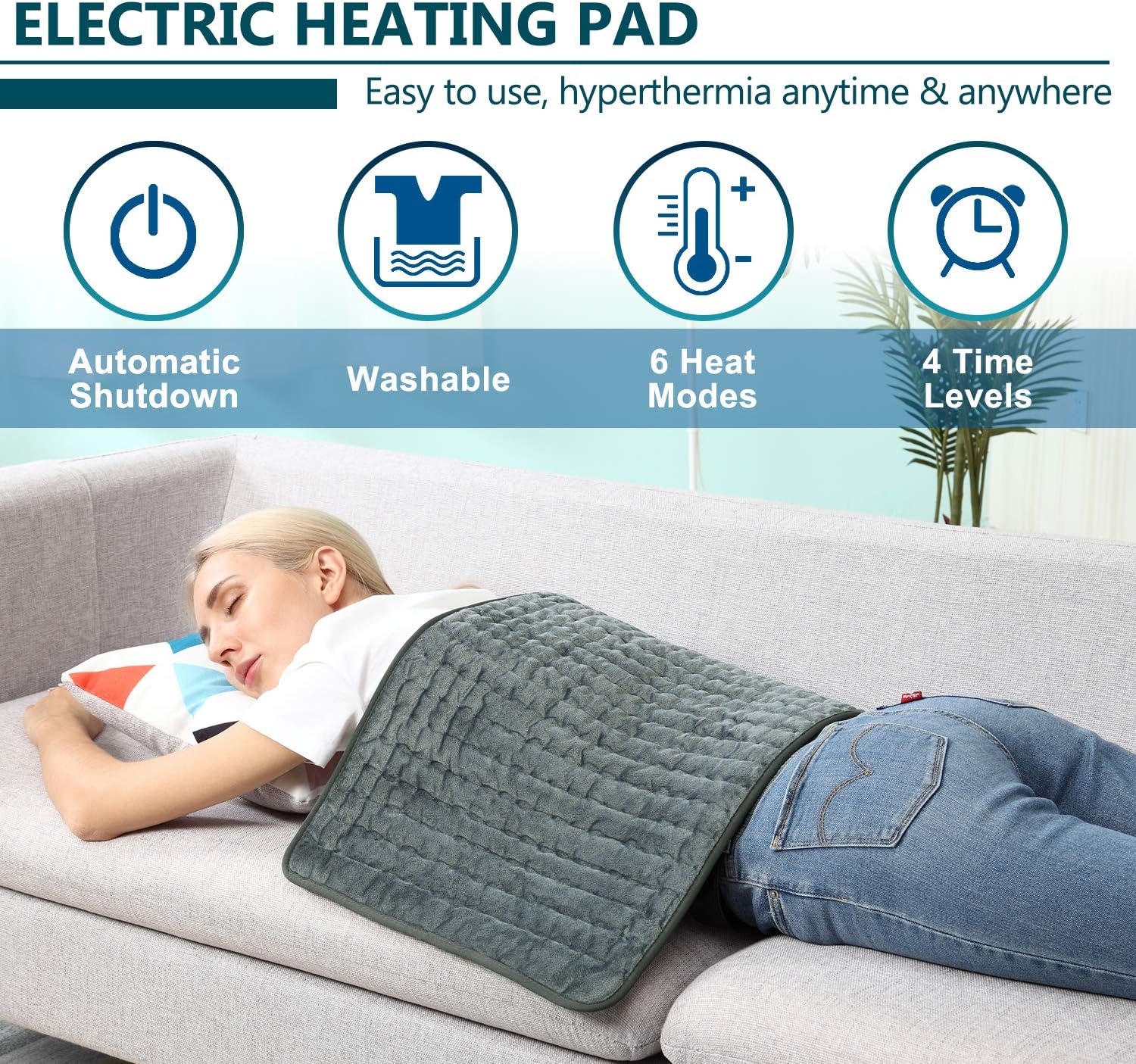 Heating Pad, 30" x 16" Electric Heat Pad for Back Pain and Cramps Relief - Electric Fast Heat Pad with 6 Heat Settings -Auto Shut Off- Machine Washable: Health & Personal Care