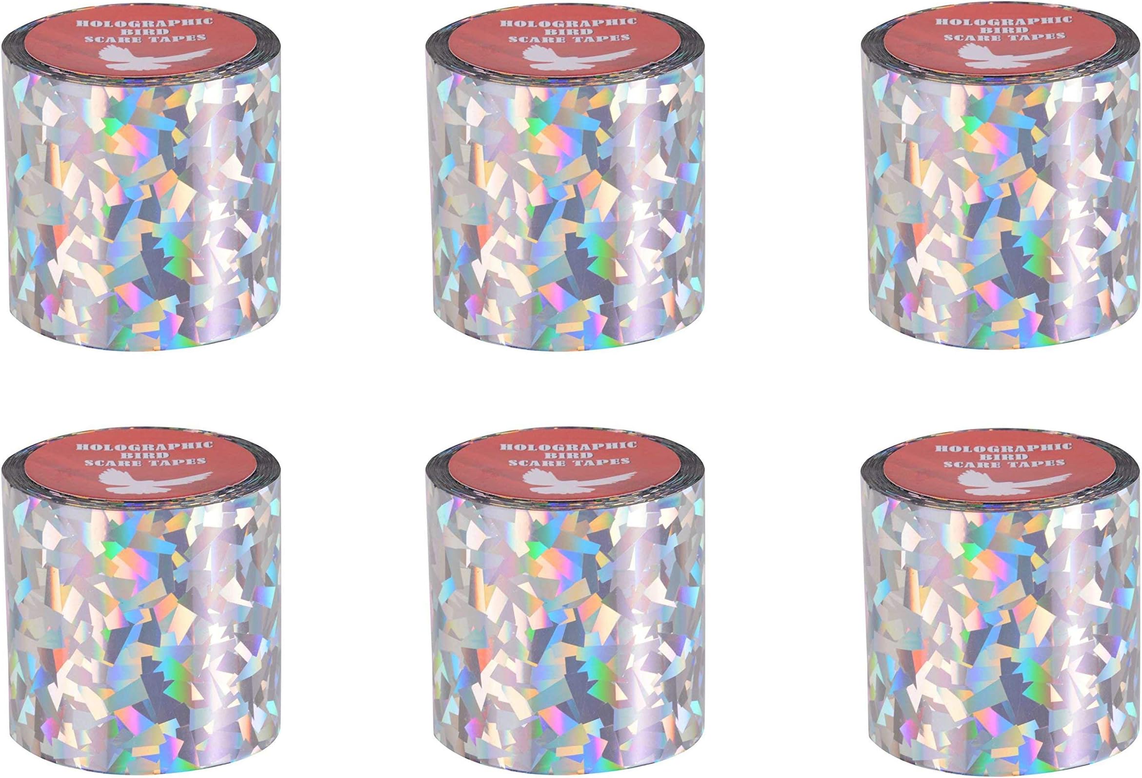 Spick Global Anti Bird Pest Repeller, Bird Control Solution Holographic Pattern Bird Scare Non-Adhesive Ribbon Length 99 feet Width 2 inch, Pack of 6 Rolls