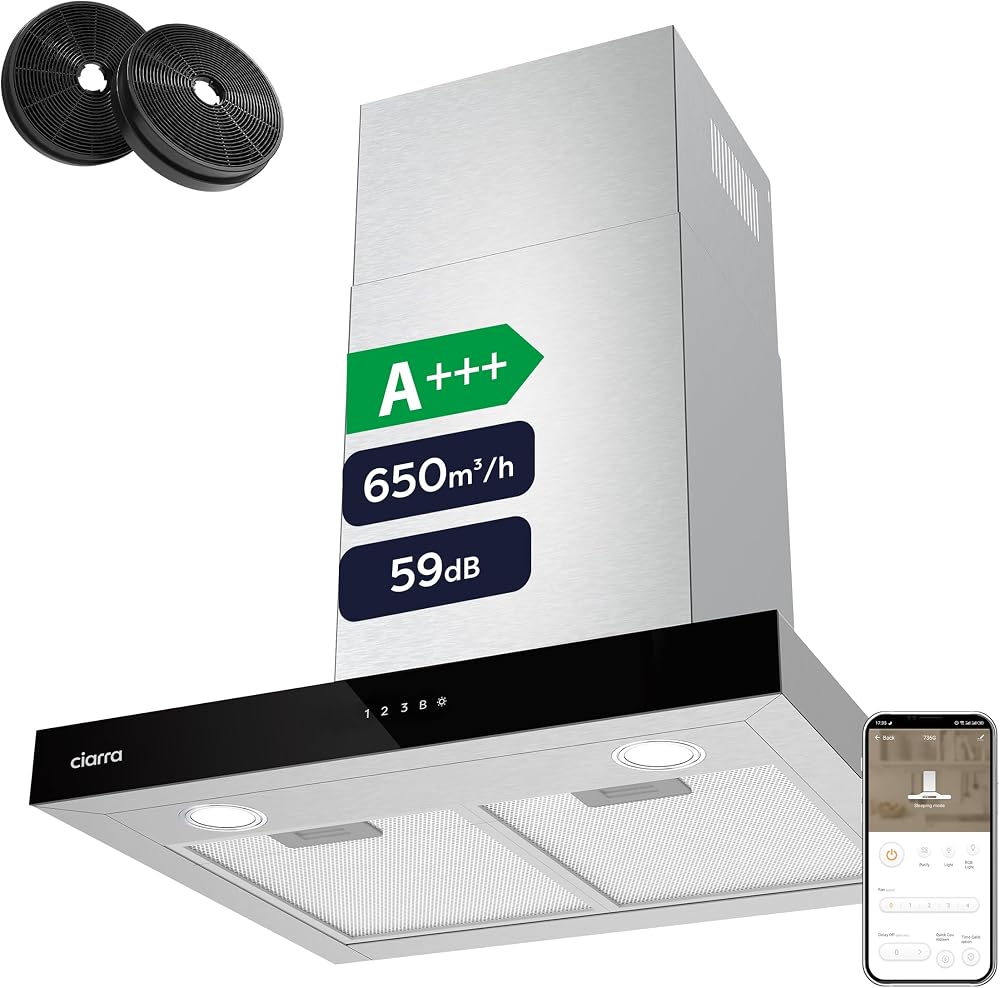 CIARRA CBCS6102 Cooker Hood 60cm Wi Fi App Touch 650m³/h Ducted/Recirc