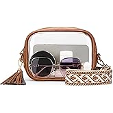 Yarnic Clear Bag Stadium Approved, PVC Transparent Crossbody Purse Small Transparent Crossbody Bag with Adjustable Shoulder Strap with Wide Strap for Concerts Sport Event Brown