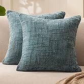 DouxDosy Pack of 2 Decorative Throw Pillow Covers, 18x18 Inch, Thick Textured Soft and Breathable Chenille with Hidden Zipper, Modern Accent for Sofa, Couch, Chair, Living Room, Xmars Home Decor, Teal