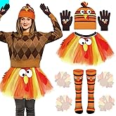 Ramede 4 Pieces Thanksgiving Turkey Trot Costumes Set for Women Includes Thanksgiving Holiday Tutus Turkey Hat Turkey Running Gloves Running High Socks Trot Cosplay Party Accessories