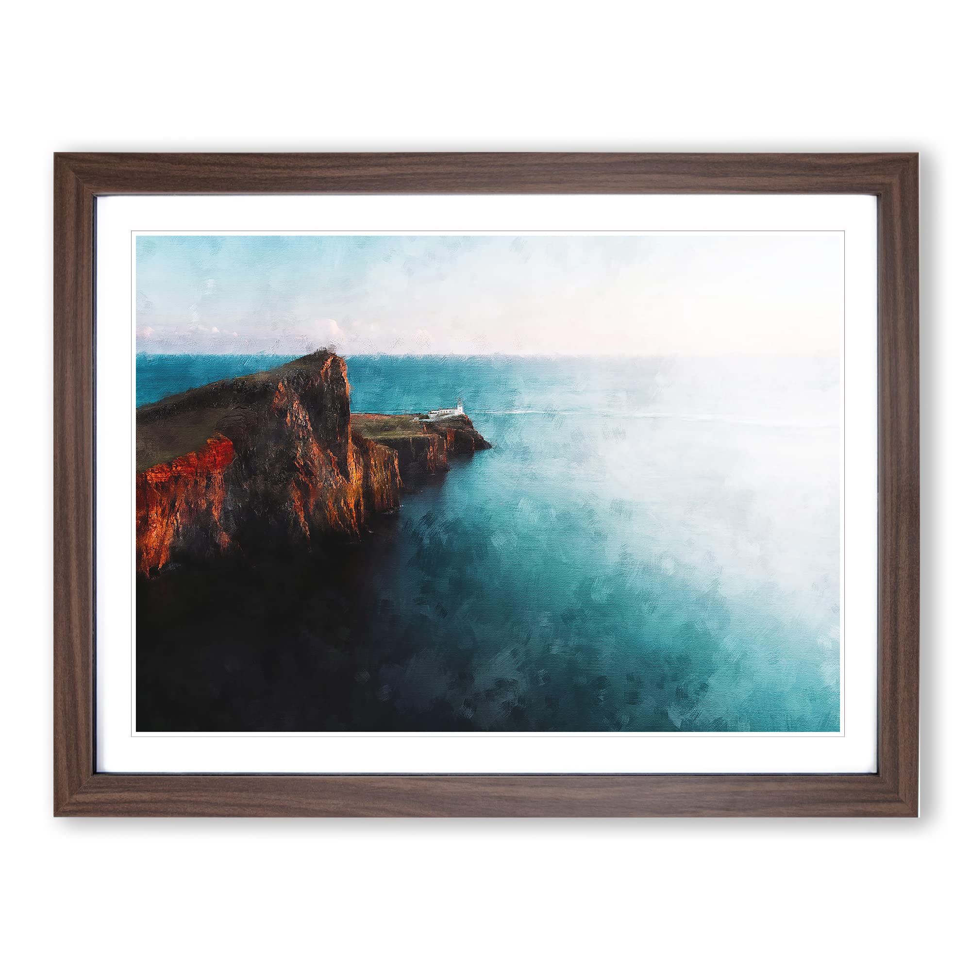 Neist Point Lighthouse Isle Of Skye Painting Modern Art Framed Wall Art Print, Ready to Hang Picture for Living Room Bedroom Home Office Décor, Walnut A4 (34 x 25 cm)