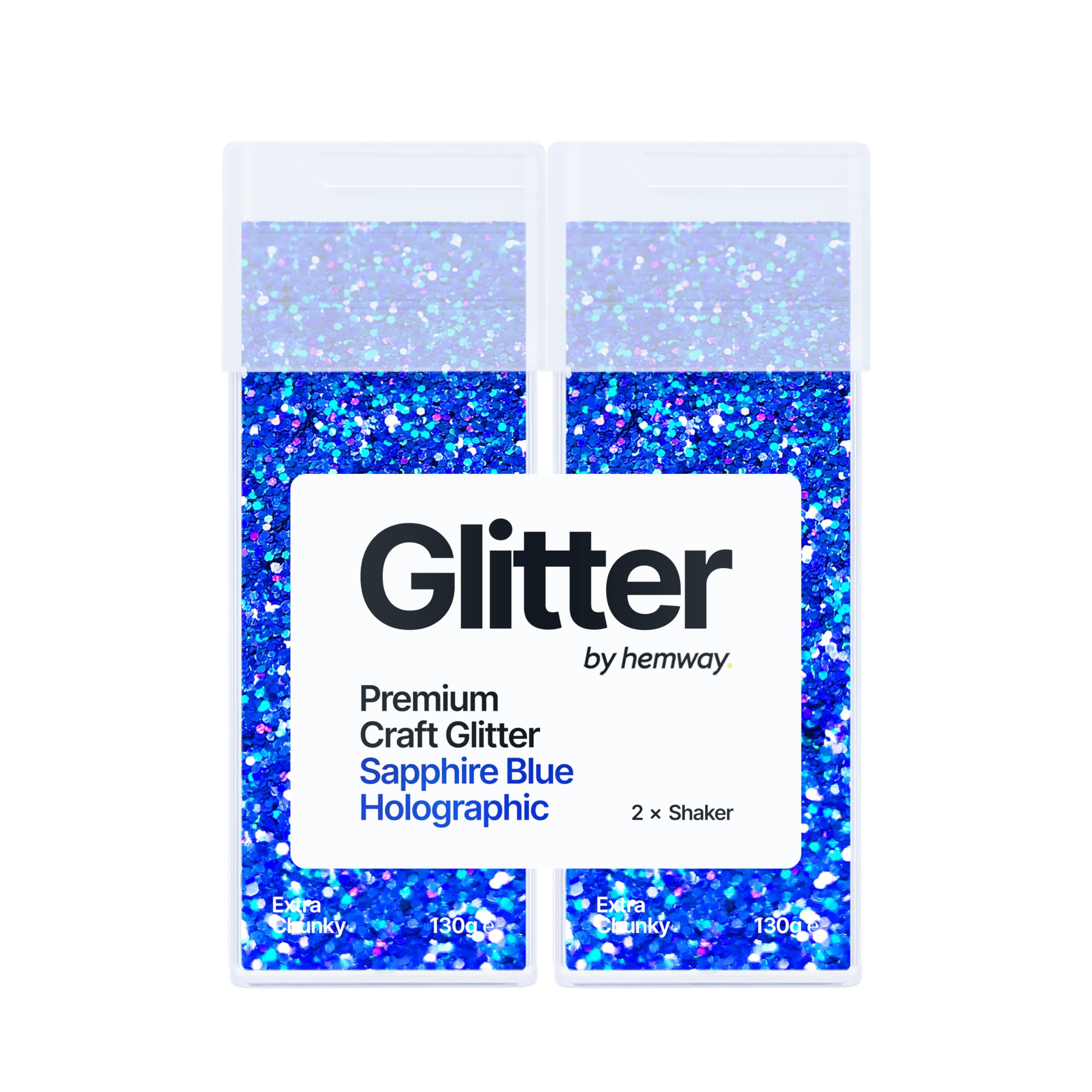 Hemway Glitter Shaker Sapphire Blue Holographic 130g x2 Pack Extra Chunky, Craft Glitter Shakers for Resin & Epoxy Crafts, Christmas Art Supplies, Nail, Body, Face, Festival, Crafting, Slime, Sparkle