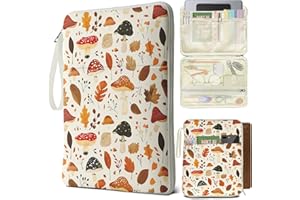 QRZIQRZ Book Sleeve Book Cover Bag, PU Leather Waterproof Book Pouch, Book Protector Case with Zipper, Fall Autumn Leaf Mushroom Print Portable Book Cover Bag for Book Lovers Gifts Paperbacks Hardcover