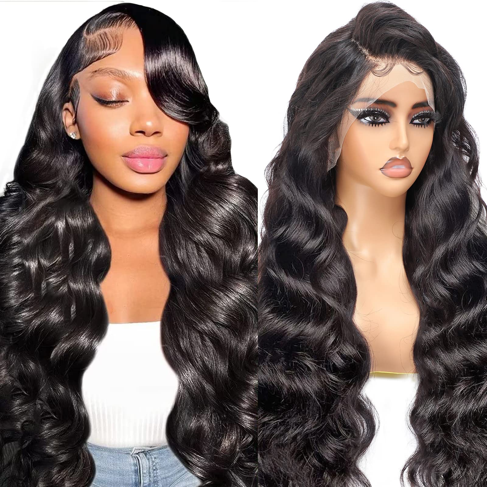 13x6 HD Lace Front Wigs Human Hair Wig, Body Wave Human Hair Wig For Black Women, Glueless Wig Pre Plucked With Baby Hair, Black Brazilian Real Hair Lace Frontal 14 Inch