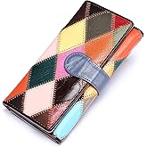 MASIWEI Genuine Leather Patchwork Wallet for Women Multicolor Trifold Wallets Ladies Card Holder Money Organizer with Coin Purse