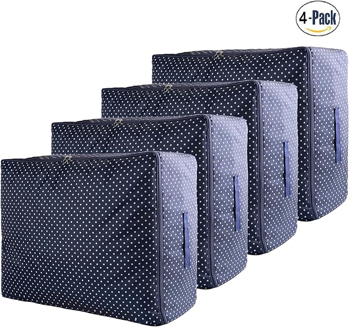 4 Piezas Bolsa de Almacenamiento Debajo de la Cama de Tela Oxford Gruesa Plegable Organizador de Edredones Manta Ropa de Polvo con la Cremallera Guardar la Ropa Edredones Ropa de Cama Almohadas