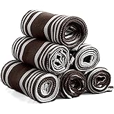 Ashton Sheets American Stripe Kitchen Towels 100% Cotton Pack of 6, Highly Absorbent Quick Drying, Soft Dish Towels 20x30 Inch for Kitchen with Hanging Loop, Hand & Tea Towel - Brown & White Striped