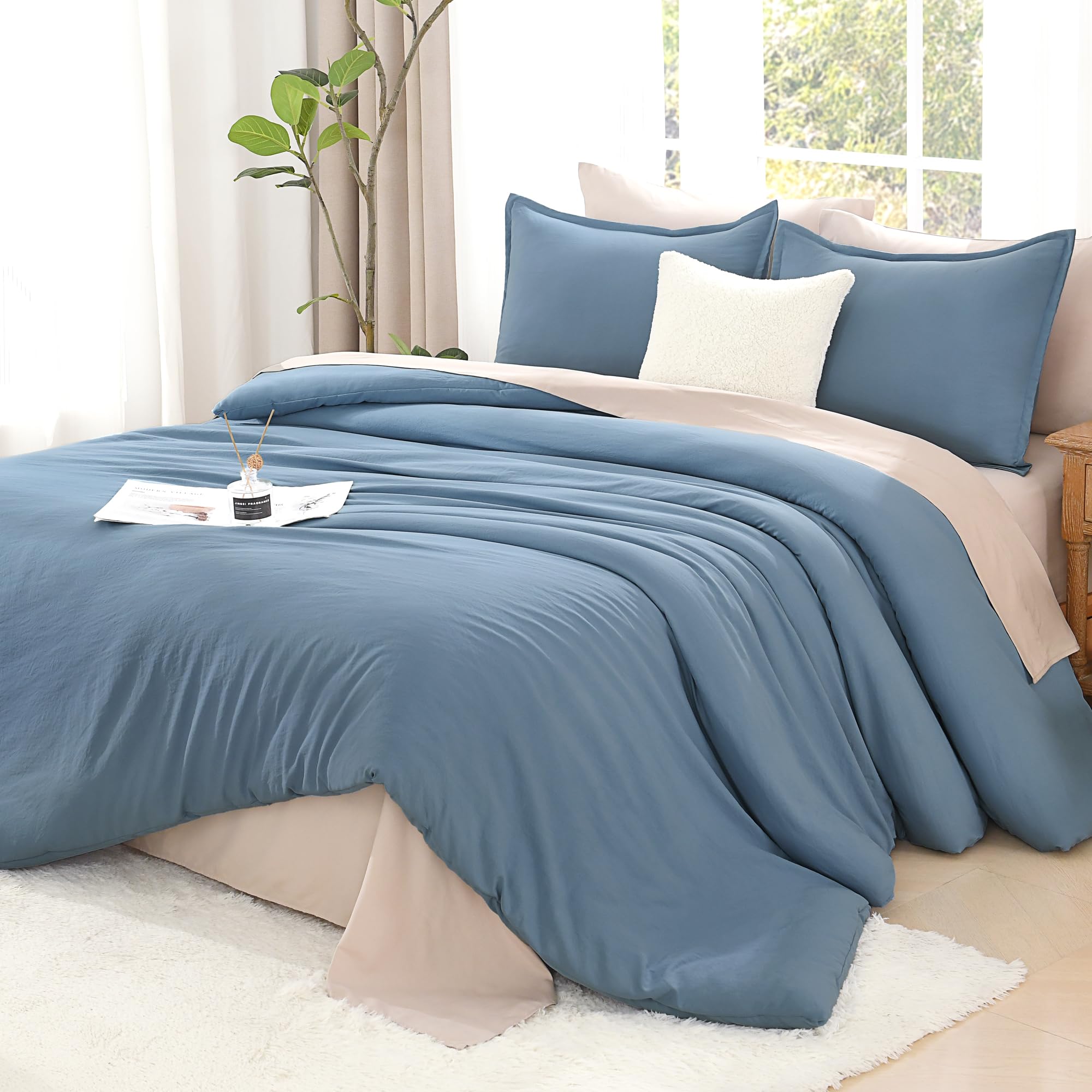 Photo 1 of Litanika King Comforter Set Grayish Blue, 3 Pieces Lightweight Solid Bedding Comforter Set, All Season Fluffy Bed Set (104x90In Comforter & 2 Pillowcases)