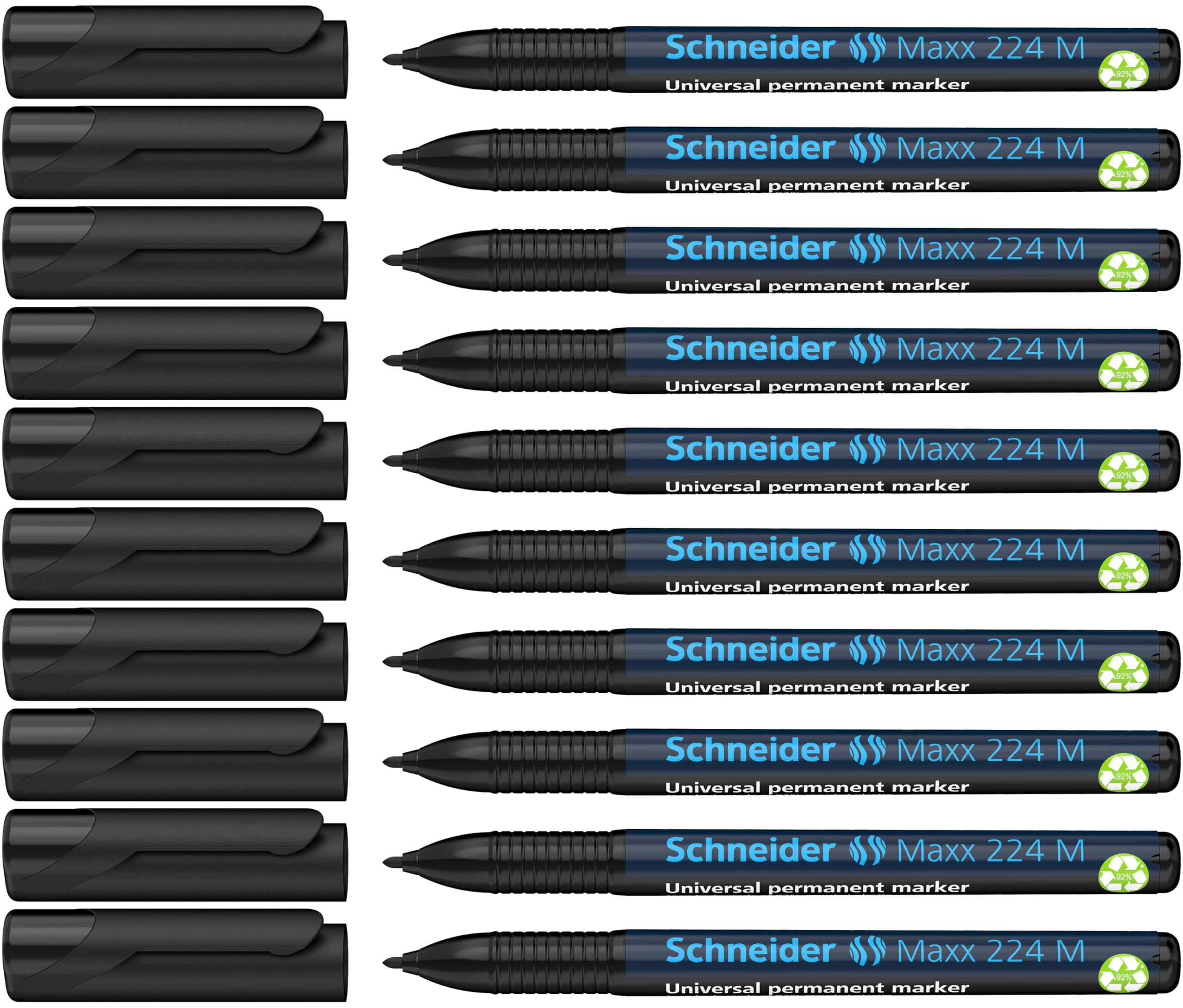 Schneider Maxx 224 M Universal Marker Permanent Cap-Off Ink Refillable 1.0 mm Pack of 10 Black