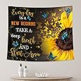 AMBZEK Yellow Sunflower Tapestry 51Hx59W Inch Butterfly Floral Bloom Flower Spring Plant Brown Rustic Farmhouse Nature Country Motivational Quotes Wall Hanging Bedroom Living Room Dorm Decor Fabric