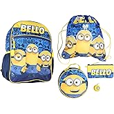 AI ACCESSORY INNOVATIONS Minions Backpack Bello Character Design 5 Piece Set with Lunch Box 16"