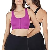 90 Degree By Reflex Women's 2 Pack Zip Front Bra Seamless Textured Racerback Performance Supportive Sports Bra