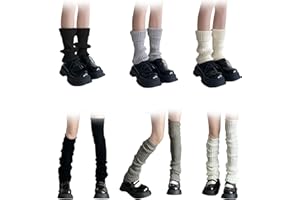 YoneJave Leg Warmers for Women, 6 Pairs Fashion Knitted Leg Warmer, Black White Grey Ribbed Knitted Long Socks Women's Ankle 