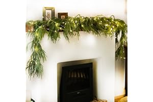 Anna's Whimsy 2 PCS Christmas Garland with Light, Real Touch Winter Pine Garland, Green Artificial Greenery Garland for Table, Mantle, Wall, Indoor, Outdoor Christmas Decorations