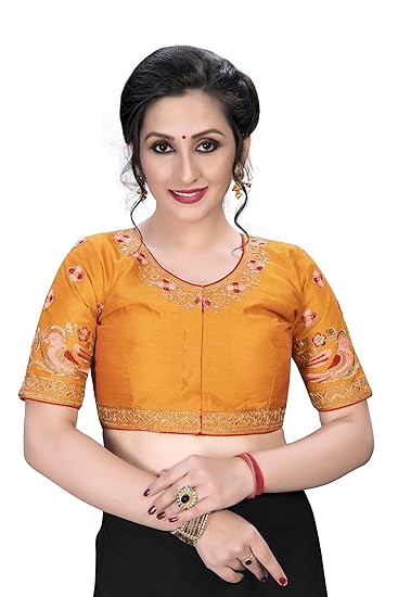 Women's Multi color Embrodary Silk Blouse With Round Neck (BL-20024) Free_Size