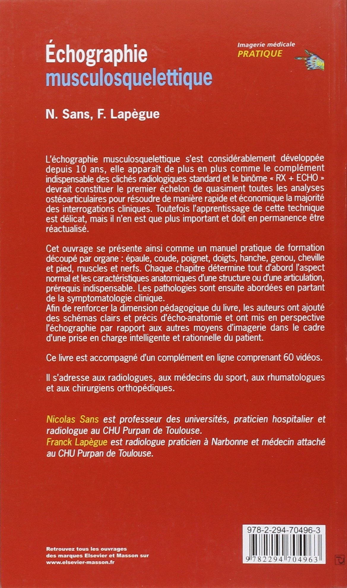 Amazon Fr Echographie Musculosquelettique Sans Nicolas Lapegue Franck Livres