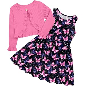 Dresses for Girl Size 5-12 Girls Sleeveless Dress with Ruffle Cardigan | Daily, Homecoming, Birthday, Party, Wedding, Picture