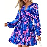 BTFBM Long Sleeve Dress for Women 2026 Spring Summer Mini Elastic Waist Floral Boho Beach Vacation Wedding Guest Dresses