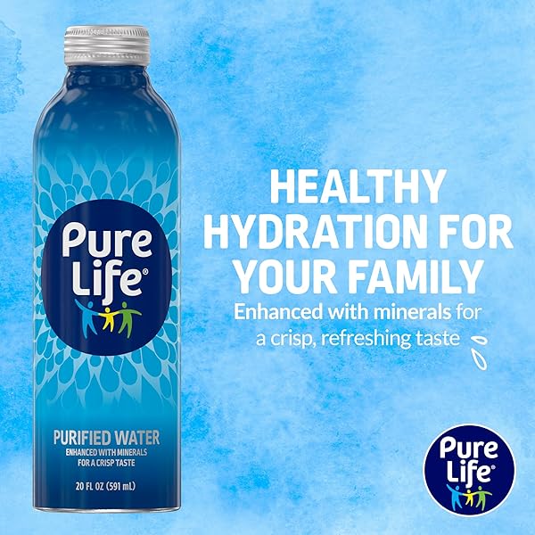 PURE LIFE PURIFIED BOTTLED WATER, SINGLE BOTTLE – STILL BOTTLED DRINKING WATER ENHANCED WITH MINERALS FOR A CRISP TASTE, ALUMINUM BOTTLES – 20 FL OZ
