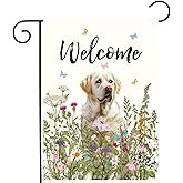 Floral White Lab Garden Flag Spring Summer Yard Flag Flower Dog Labrador Garden Flags for Outside Small Outdoor Welcome Flags 12x18 Double Sided