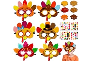 80UncleKimby 16PCS Thanksgiving Crafts in Bulk: Felt Turkey Masks DIY Arts Kit, Fall Party Favors Classroom Activities Supplies