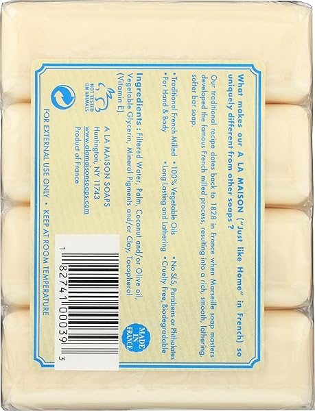 A LA MAISON HYPOALLERGENIC UNSCENTED BAR SOAPS, 3.5 OZ – 4 EA, 3.5 OZ