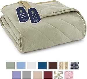 Thermee Micro Flannel Electric Blanket, Sage, Queen